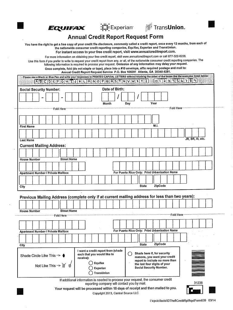 Equifax Free Annual Credit Report Request Form DFRETZ