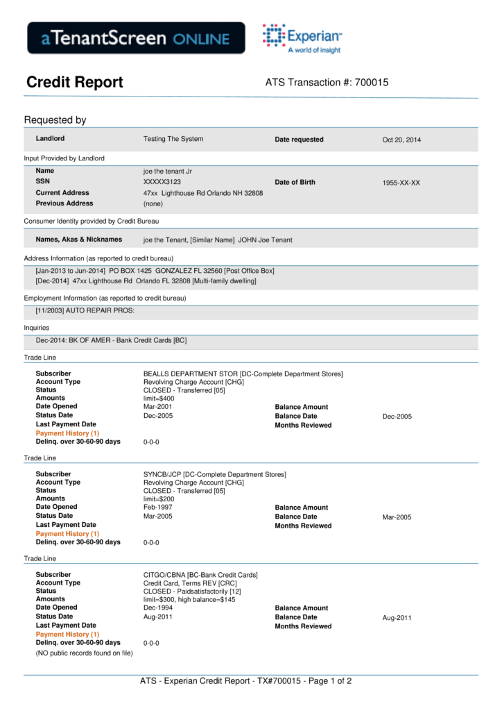 Experian Credit Report Templates At Allbusinesstemplates