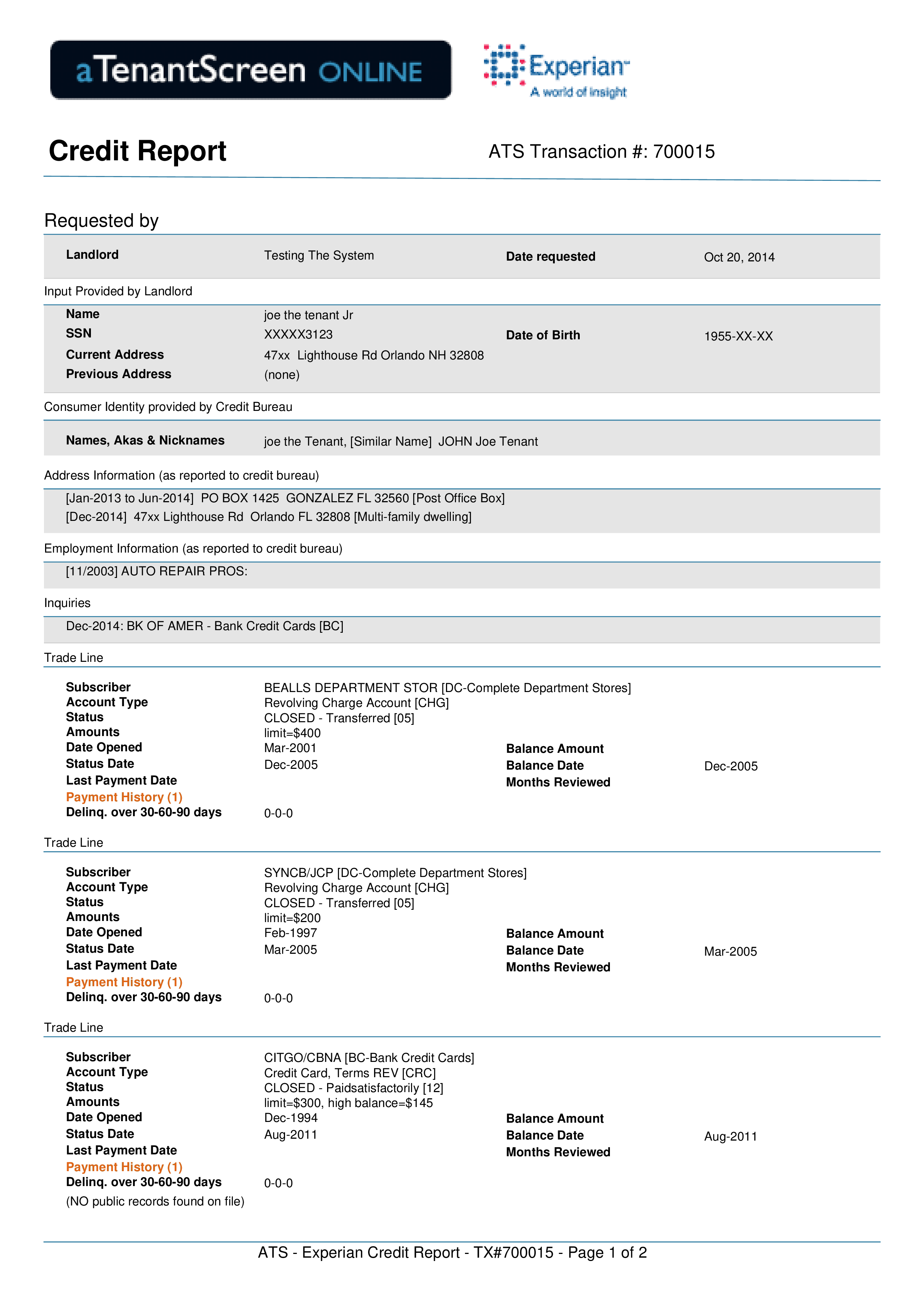 Experian Credit Report Templates At Allbusinesstemplates