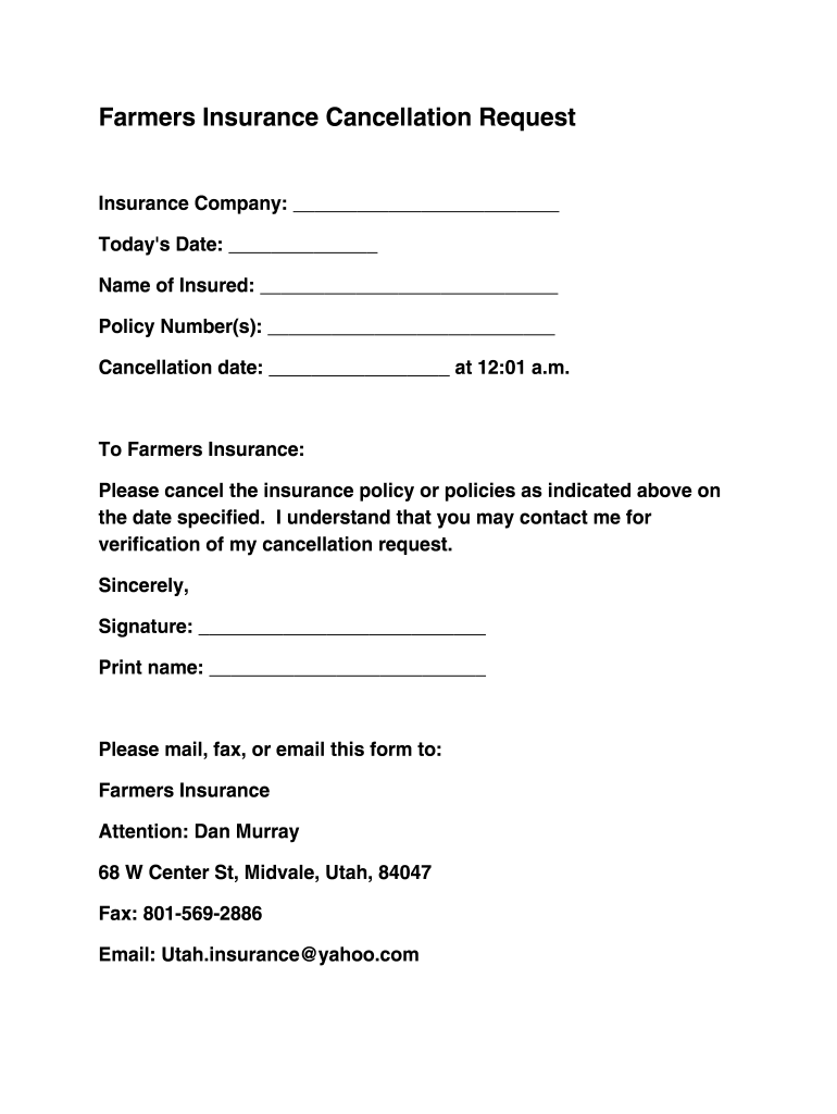 Farmers Insurance Cancellation Form Fill Online Printable Fillable 