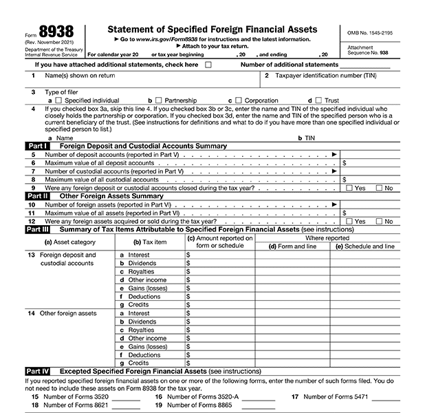 FATCA Reporting Filing Form 8938 Gordon Law Group