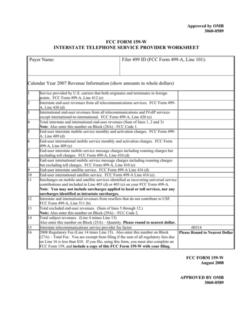 FCC Form 159 W Download Printable PDF Or Fill Online Interstate 