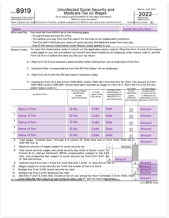 Fill Form 8919 Uncollected Social Security And Medicare Tax