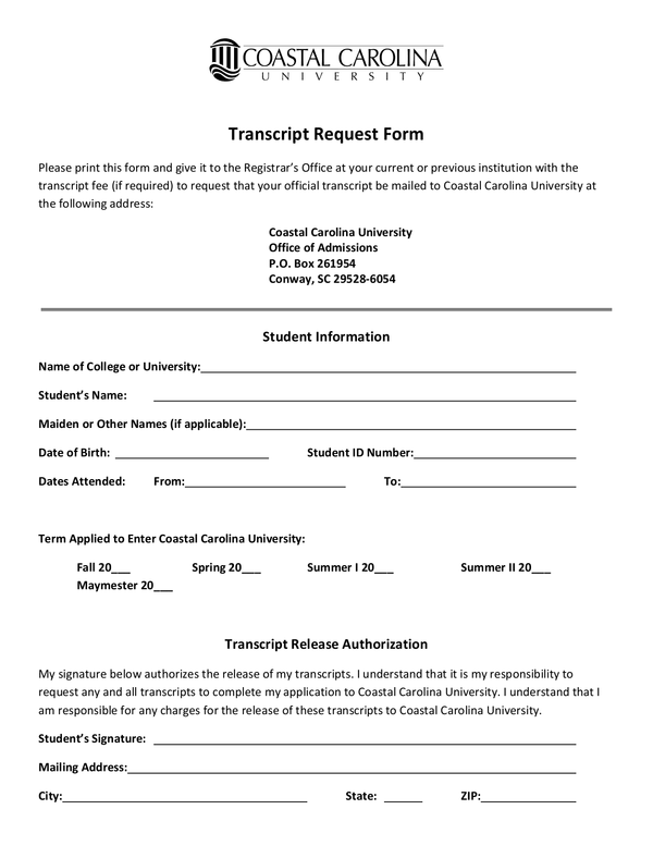 Fill Free Fillable Forms Coastal Carolina University