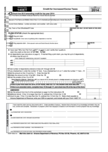 Fillable Arizona Form 140et Credit For Increased Excise Taxes 2014