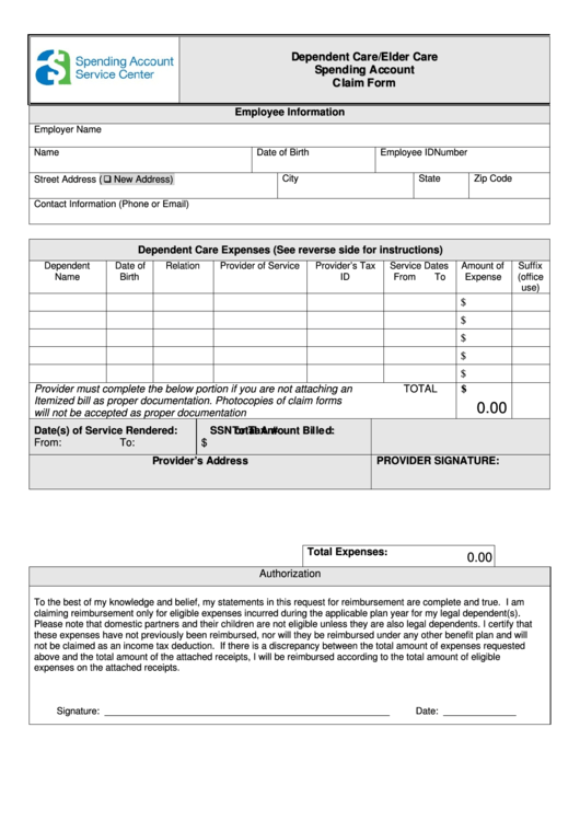 Fillable Dependent Care Fsa Claim Form Printable Pdf Download