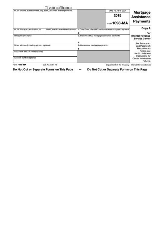 Fillable Form 1098 Ma Mortgage Assistance Payments 2015 Printable 