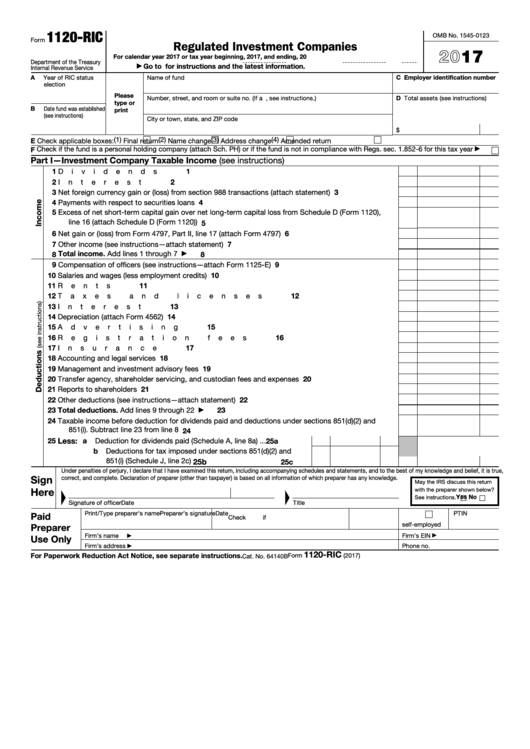 Fillable Form 1120 Ric U s Income Tax Return For Regulated 