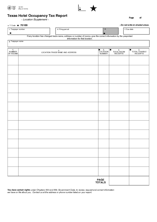 Fillable Form 12 10 Texas Hotel Occupancy Tax Report Printable Pdf 