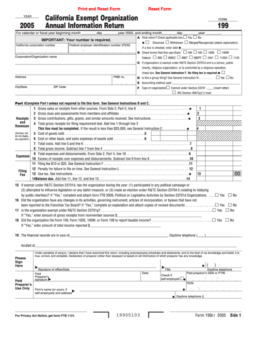Fillable Form 199 California Exempt Organization Annual Information 
