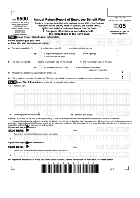 Fillable Form 5500 Annual Return report Of Employee Benefit Plan 