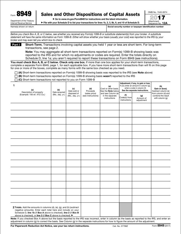 Fillable Form 8949 2017 Irs Forms Internal Revenue Service 