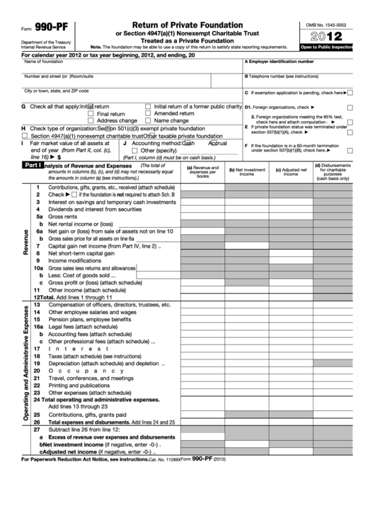 Fillable Form 990 Pf Return Of Private Foundation 2012 Printable 