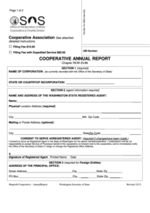 Fillable Form Cooperative Annual Report Washington Secretary Of State