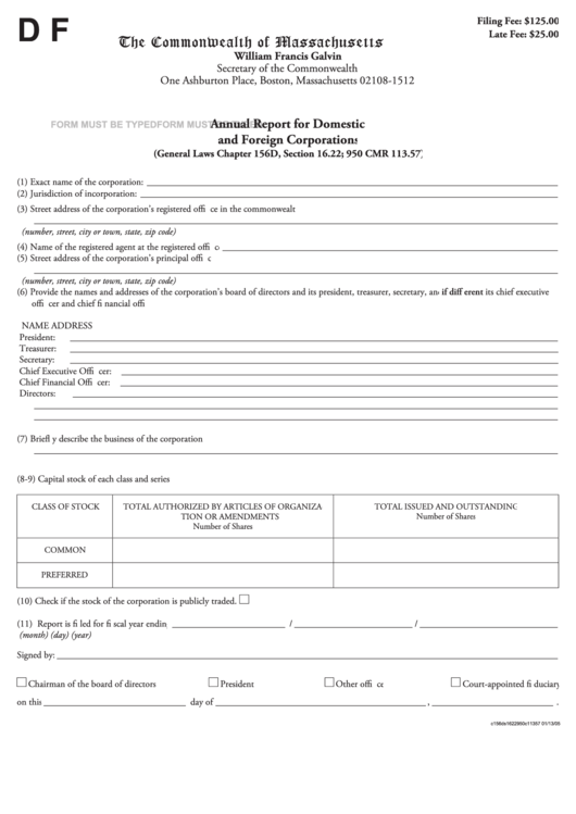 Fillable Form Df Annual Report For Domestic And Foreign Corporations 