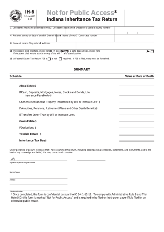 Fillable Form Ih 6 Indiana Inheritance Tax Return Printable Pdf Download