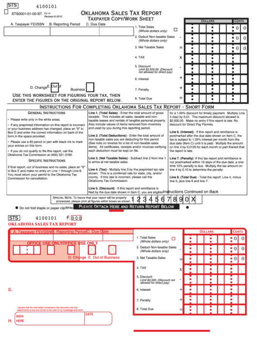 Fillable Form Sts0001 01 00 Bt Oklahoma Sales Tax Report Printable 