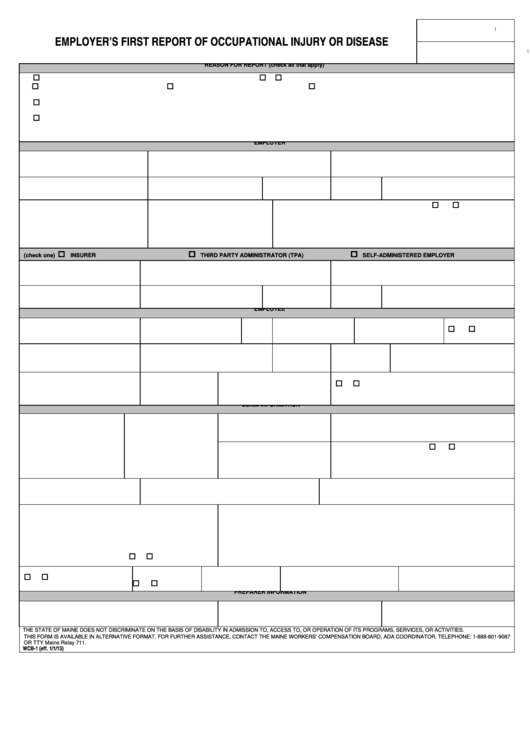 Fillable Form Wcb 1 Employer S First Report Of Occupational Injury Or 