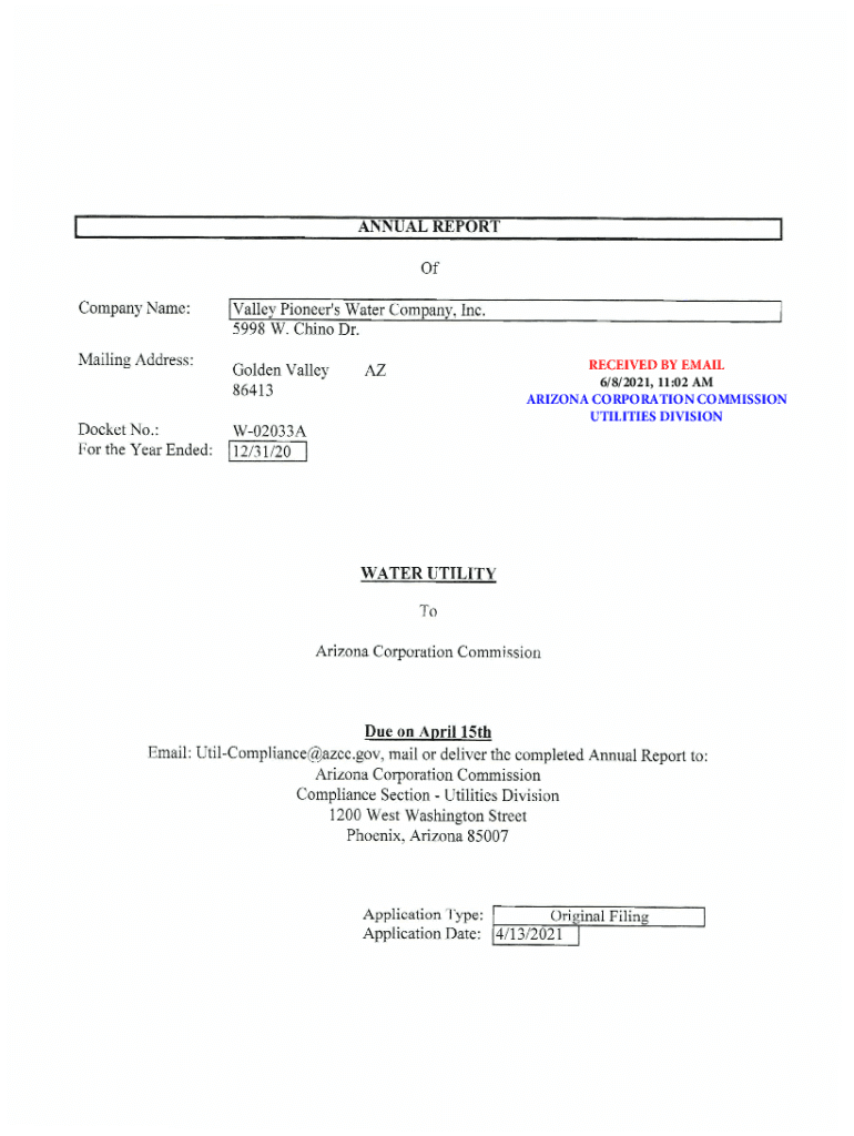 Fillable Online Arizona Corporation Commission Annual Report Form Fax 