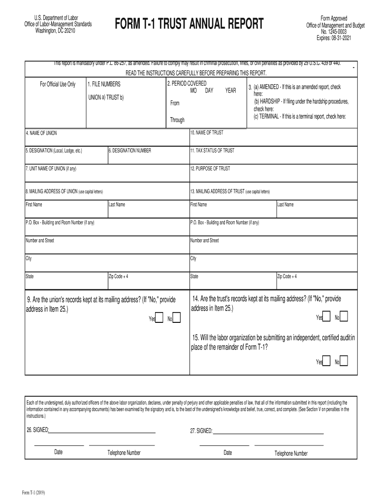 Fillable Online Form T 1 Trust Annual Report LMRDA Reporting Form Fax