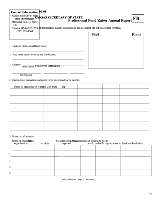 Fillable Professional Fund Raiser Annual Report Form Kansas Secretary 