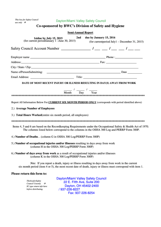 Fillable Semi Annual Report Form Dayton miami Valley Safety Council 