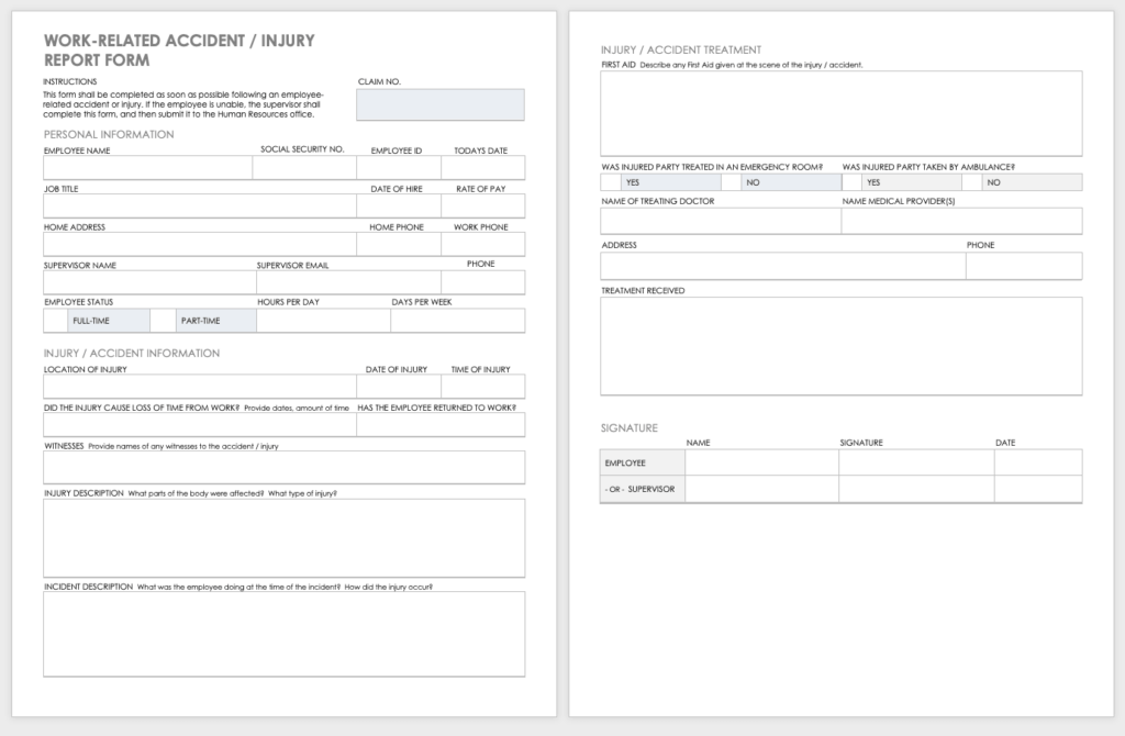 First Aid Incident Report Form Template