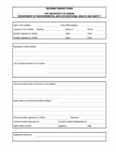 First Aid Incident Report Form Template