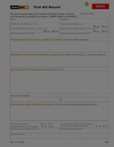 First Aid Record Form 55B23 Actsafe Safety Association