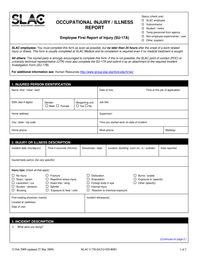 First Report Of Injury Form Fill Online Printable Fillable Blank 