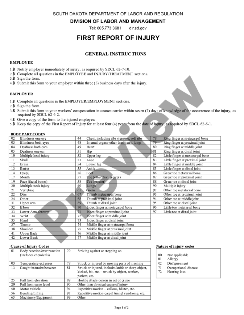 First Report Of Injury South Dakota Withholding US Legal Forms