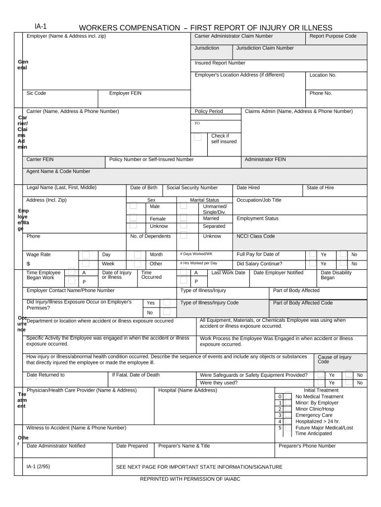 Florida First Report Of Injury Form Fillable Printable Forms Free Online