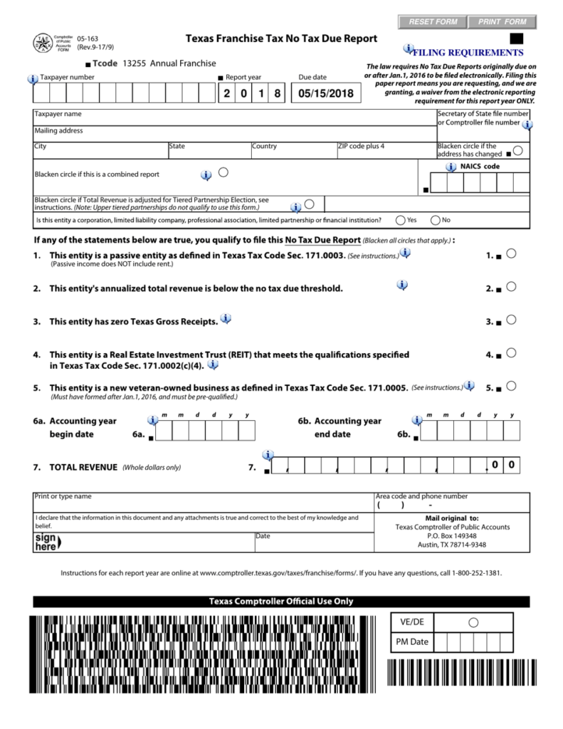 Form 05 163 Download Fillable PDF Or Fill Online Texas Franchise Tax No 