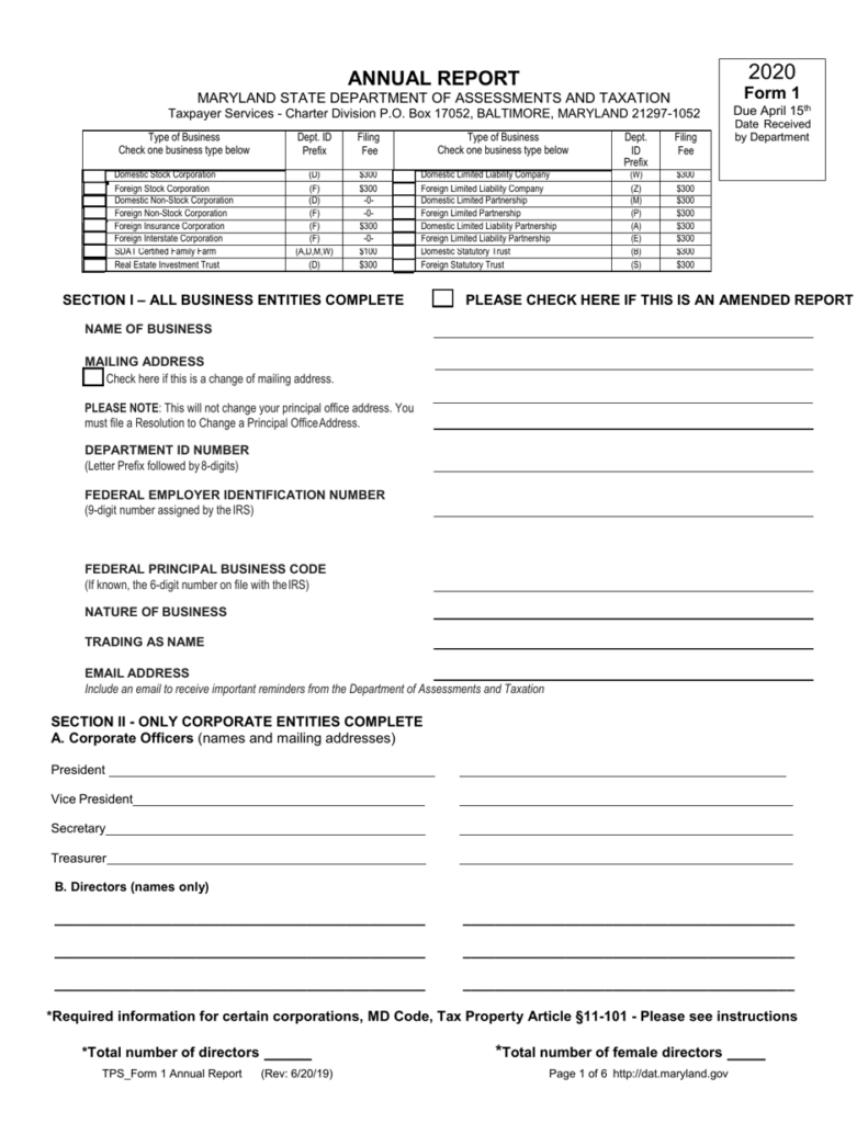 Form 1 Download Fillable PDF Or Fill Online Annual Report And Personal 