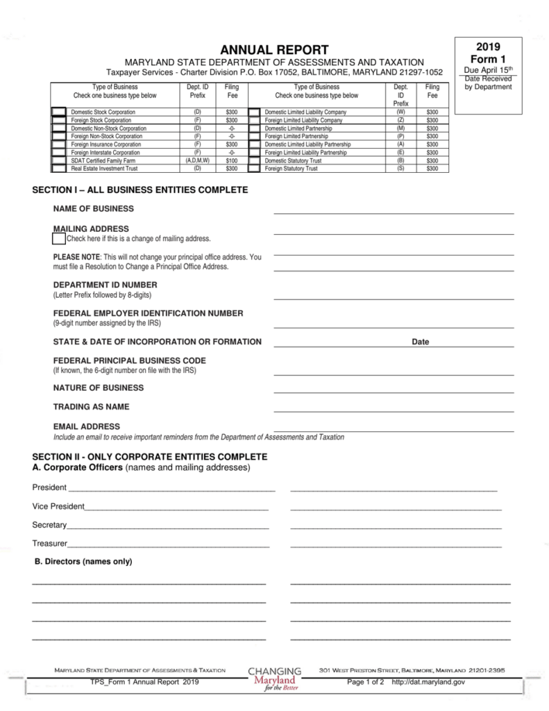 Form 1 Download Fillable PDF Or Fill Online Annual Report Business 