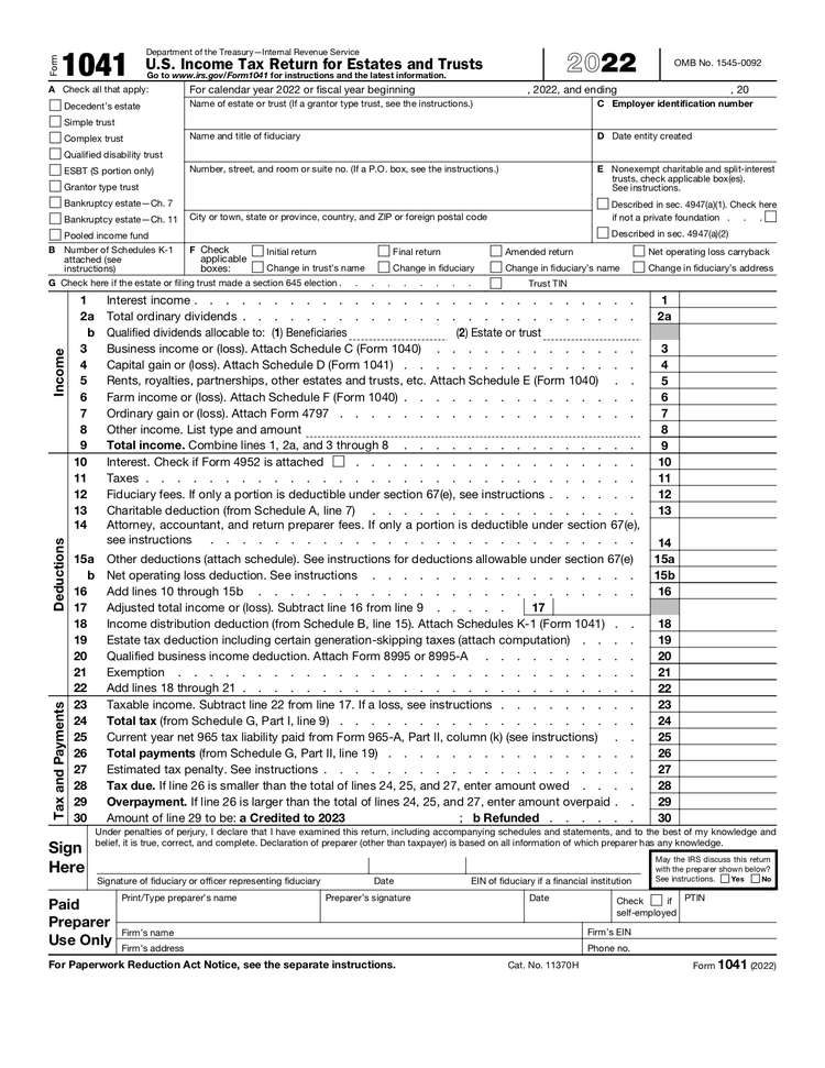 Form 1041 U S Income Tax Return For Estates And Trusts