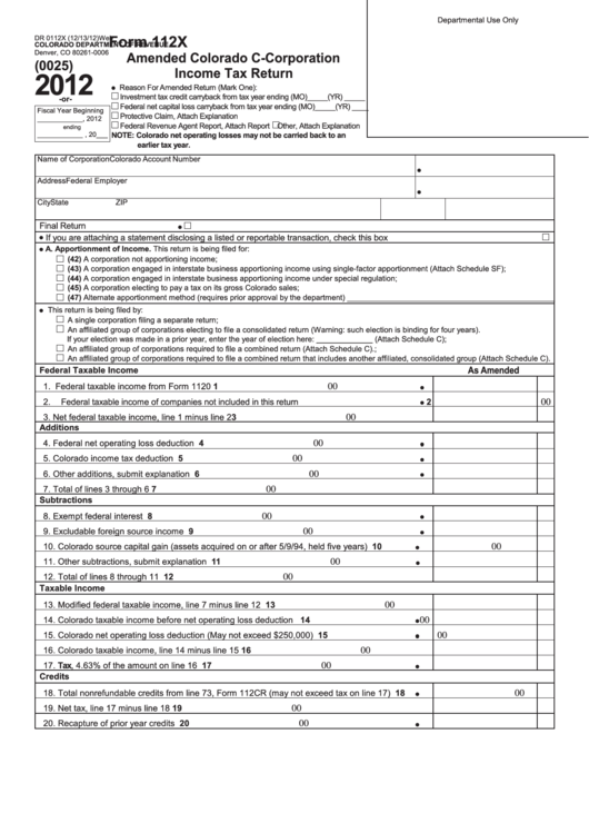 Form 112x Amended Colorado C Corporation Income Tax Return 2012 