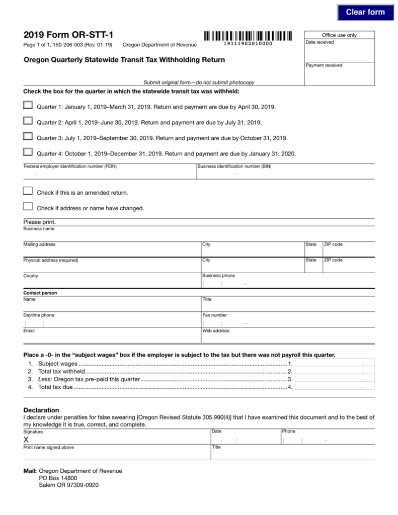 Form 150 206 003 OR STT 1 Download Fillable PDF Or Fill Online Oregon 