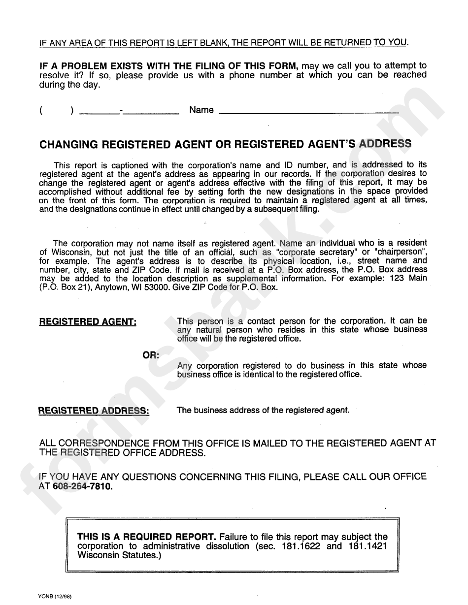 Form 17 I Wisconsin Nonstock Corporation Annual Report Instructions