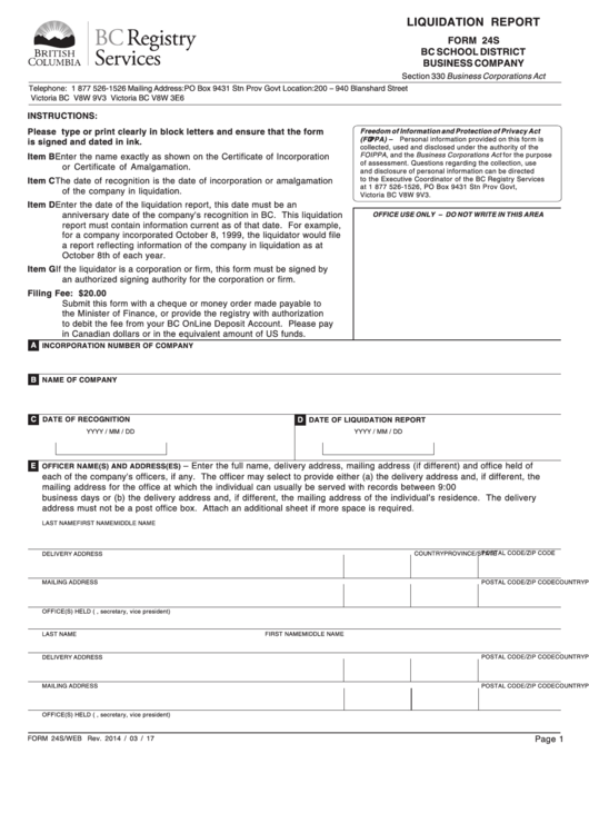 Form 24s Liquidation Report Printable Pdf Download