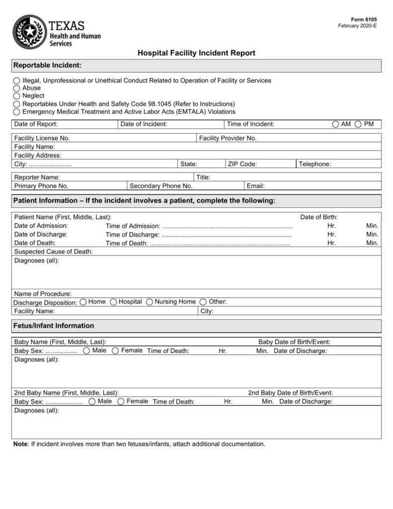 Form 6105 Download Fillable PDF Or Fill Online Hospital Facility 