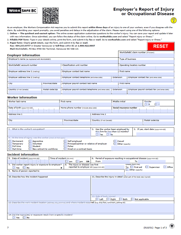 Form 7 Employer s Report Of Injury Or Occupational Disease Go2HR