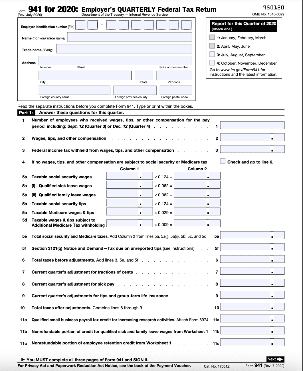 Form 941 Employer s Quarterly Federal Tax Return Overview