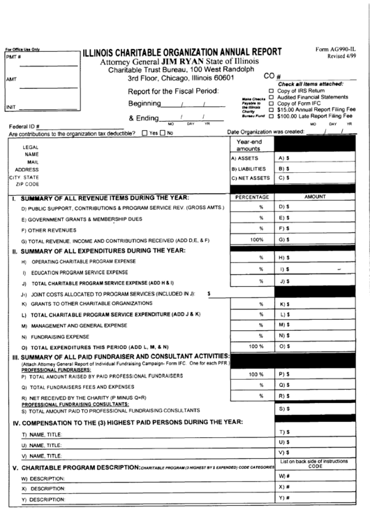 Form Ag990 Il Illinois Charitable Organization Annual Report 1999 