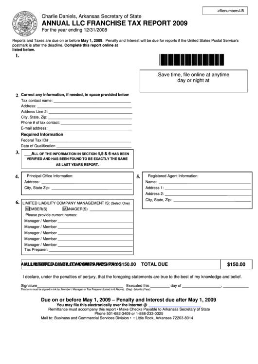 Form Annual Llc Franchise Tax Report Arkansas Secretary Of State 