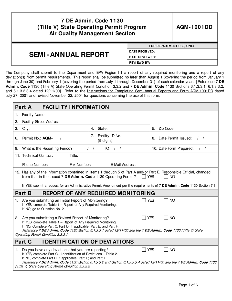 Form AQM 1001DD Download Printable PDF Or Fill Online Semi annual 