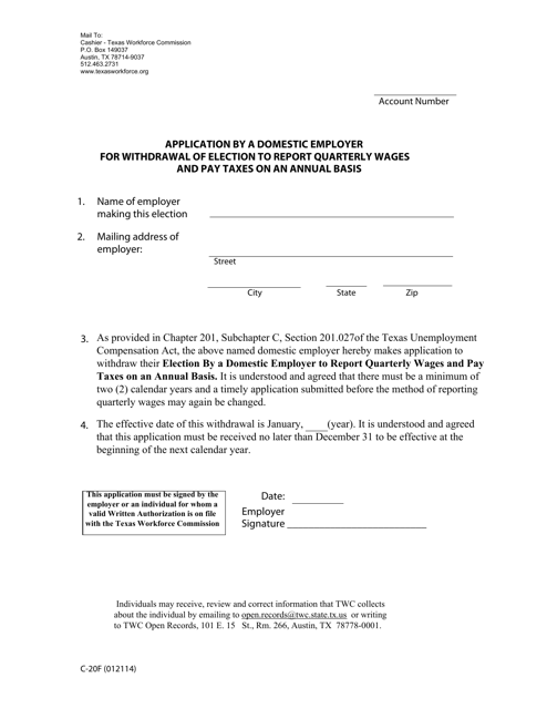 Form C 20F Download Fillable PDF Or Fill Online Application By A 