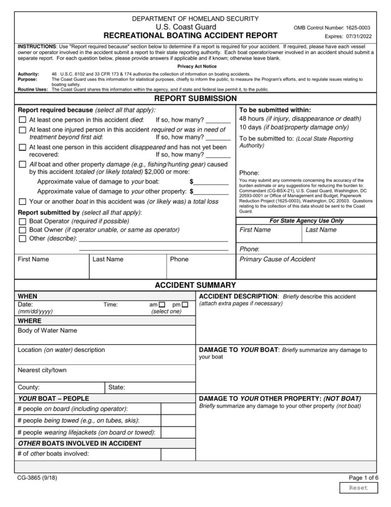 Form CG 3865 Download Fillable PDF Or Fill Online Recreational Boating 