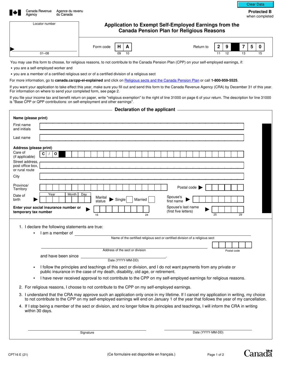 Form CPT16 Download Fillable PDF Or Fill Online Application To Exempt 