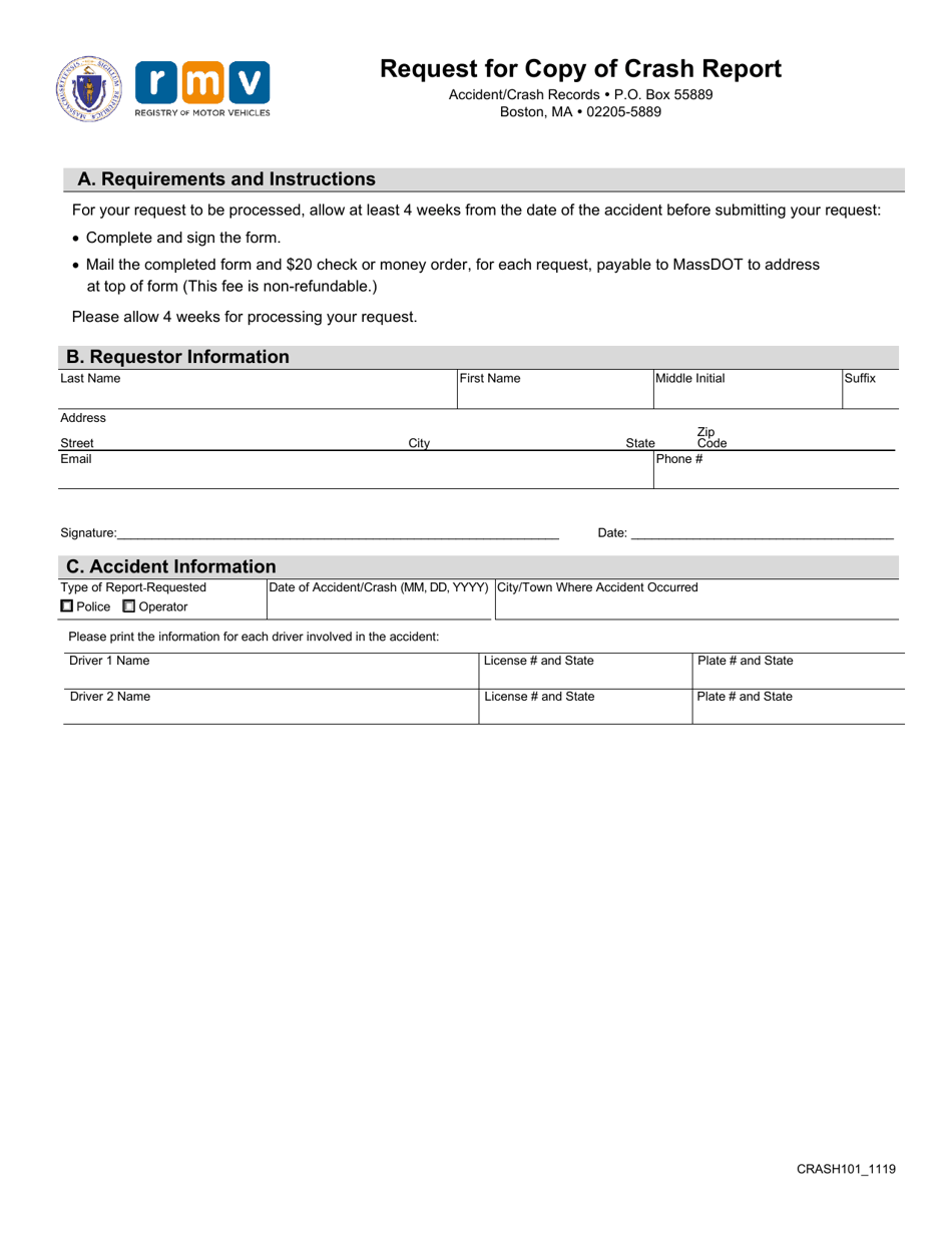 Form CRASH101 Download Fillable PDF Or Fill Online Request For Copy Of 